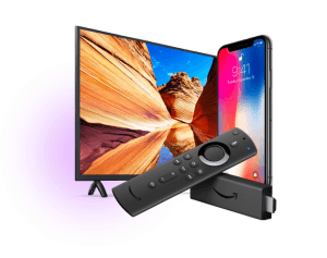 Smart TV, smartphone and streaming stick running the IPTVMotion service